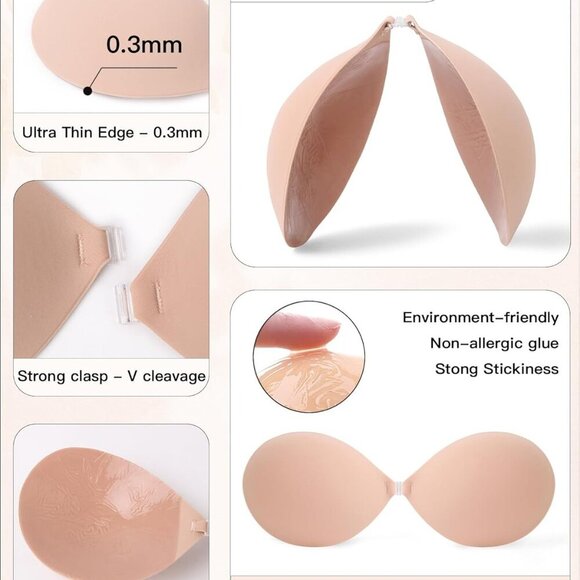 Adhesive Bra Sticky Strapless Invisible Push up Bras Silicone Backless Nipple Co - Picture 3 of 6